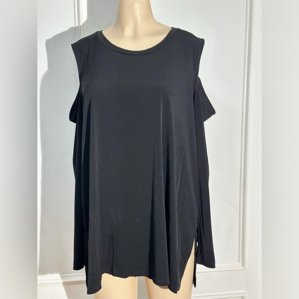 MICHAEL Michael Kors Petite Waffle Stud Cold-Shoulder Top Black 3X